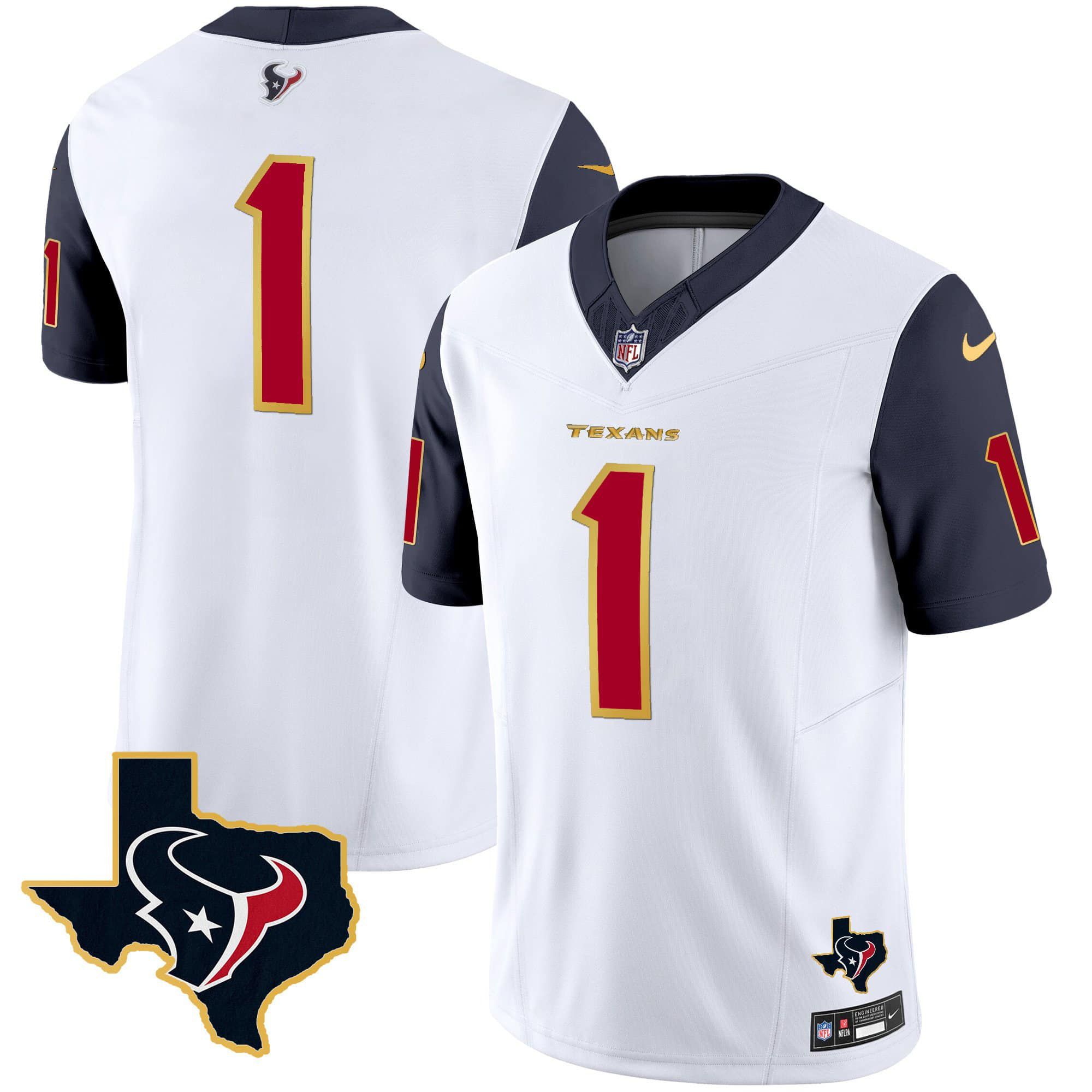 Men Houston Texans #1 Diggs White Gold 2024 Nike Trim Vapor NFL Jersey style 1->indianapolis colts->NFL Jersey
